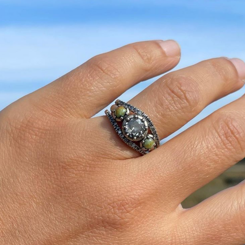 Kim's Georgian Diamond And Turquoise Engagement Ring